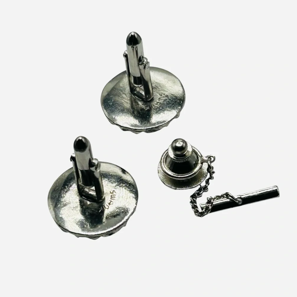 Vintage SWANK Textured Basket Weave Cuff Links Tie Tack